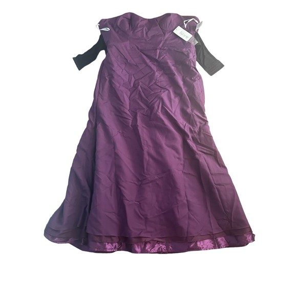 Formal Purple Satin Dress Ball Gown Rhinestone Gathered Bustier Strapless Bra - Picture 9 of 10